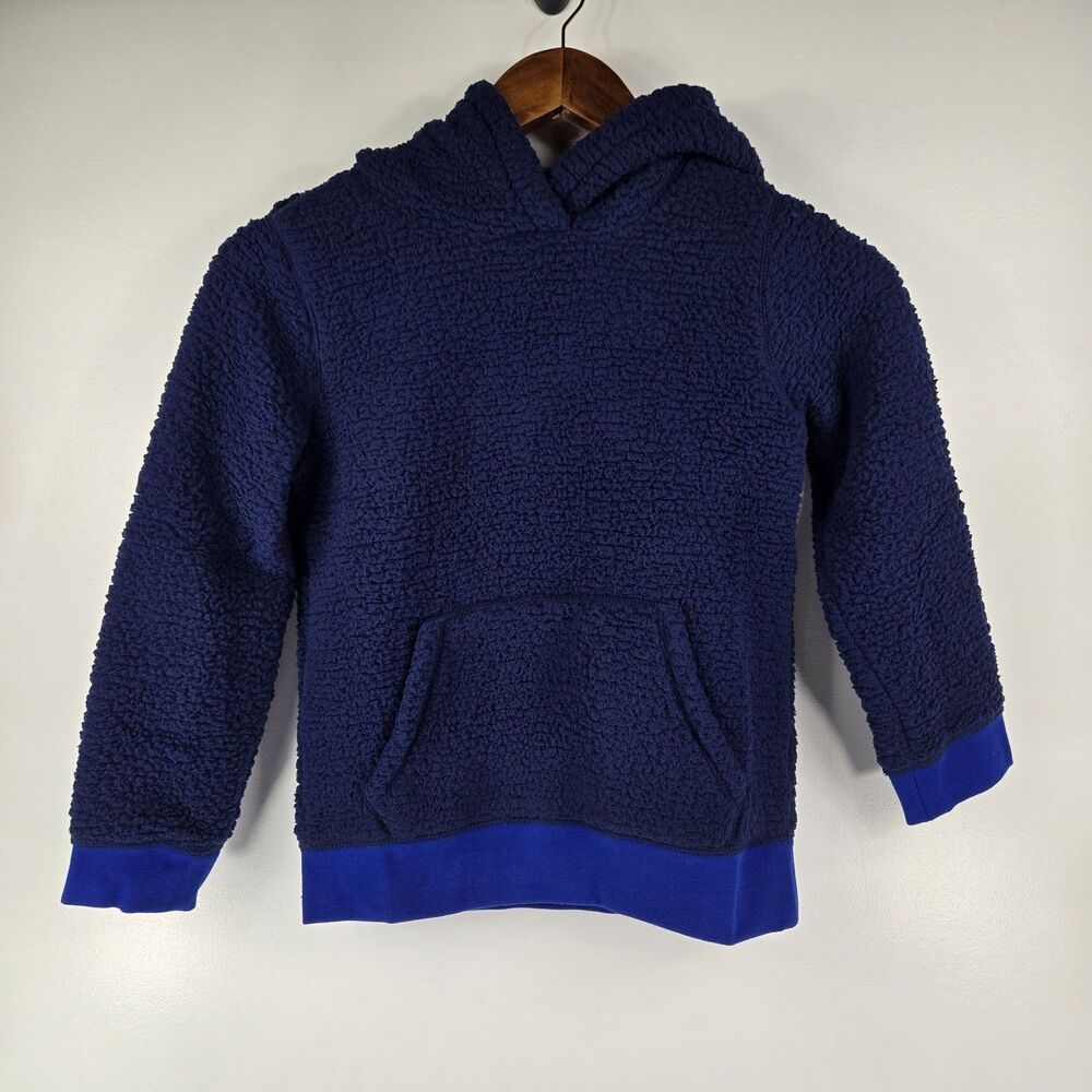 Land's End Kids Size Small 6-7 Sherpa Pullover Hoodie Blue Pocket NWT